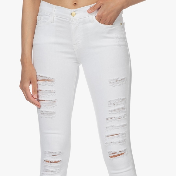 FRAME Le Skinny de Jeanne White Distressed Ripped Jeans - Picture 10 of 10
